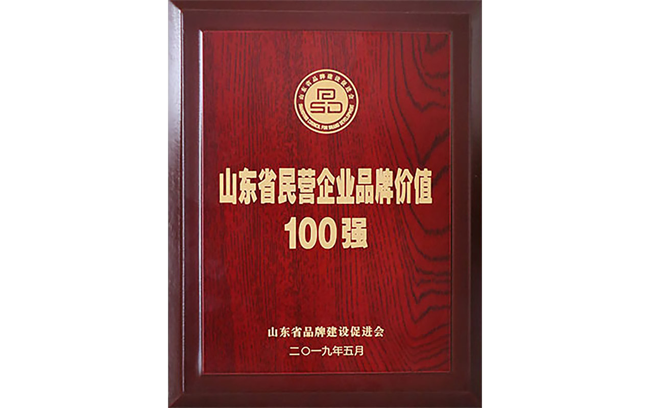 Shandong Province Top 100 Private Enterprise for Corporate Brand Value